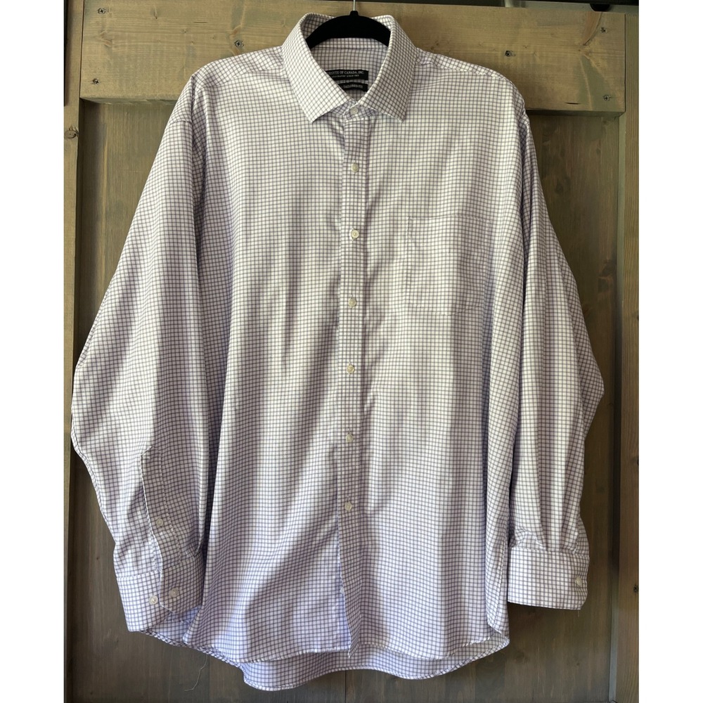 Forsyth of Canada Men's Size XL Shirt White Purple Check‎ Cotton Long Sleeve